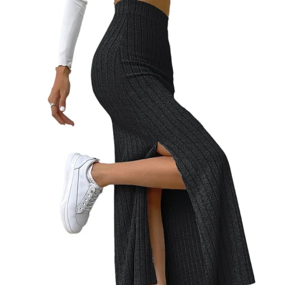 

Women Clothing Maxi Skirt High Waisted Long Regular Side Slits Soft Solid Color Stretch Women All Season Female