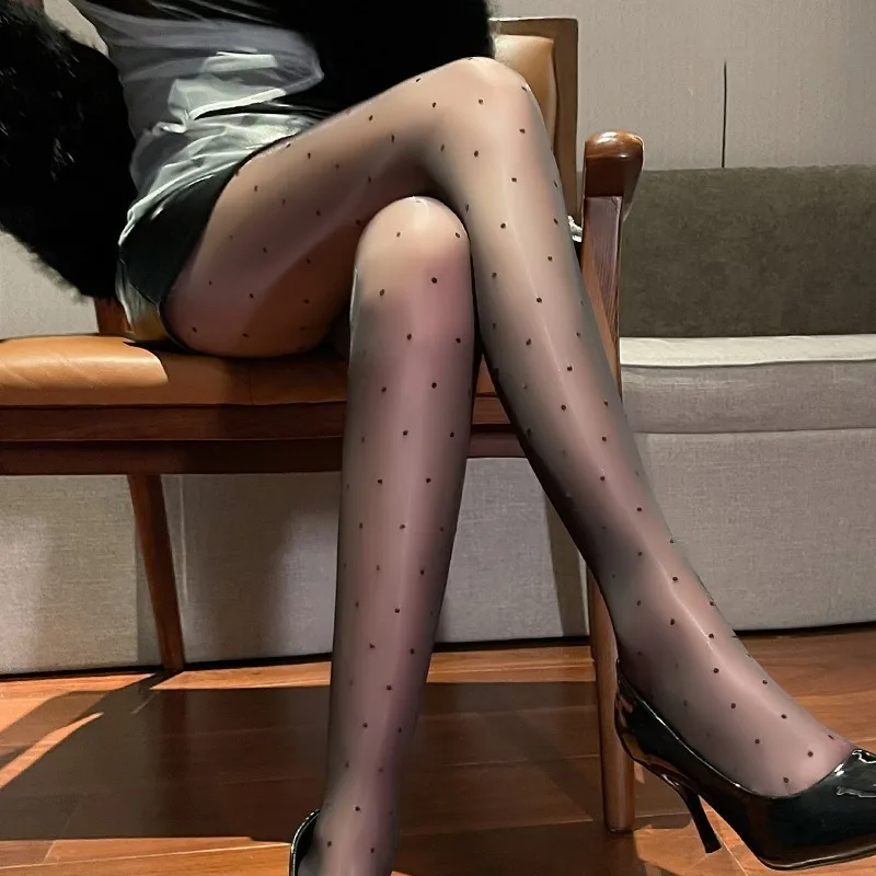 New Sexy Dot Print Pantyhose Tights Women Fishnet Stockings Transparent Mesh Nylon Stretch Seamless Anti Stripping Silk Hosiery