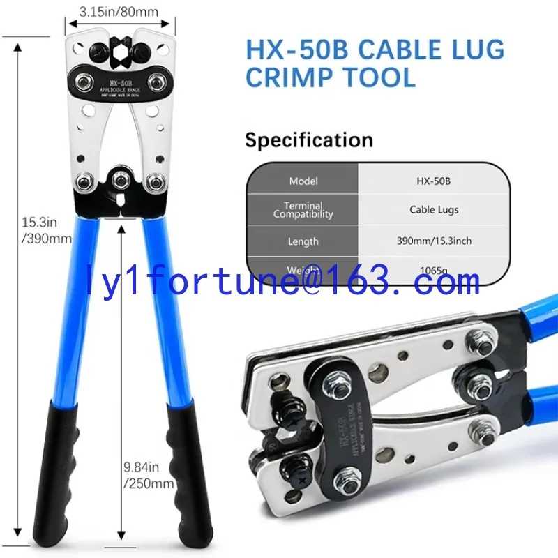 HX-50B AWG10-1/0 Heavy Duty Non-Insulated Battery SC 60PCS Kit Cable Terminal Connector Crimp Hand Tool Clamp Kit
