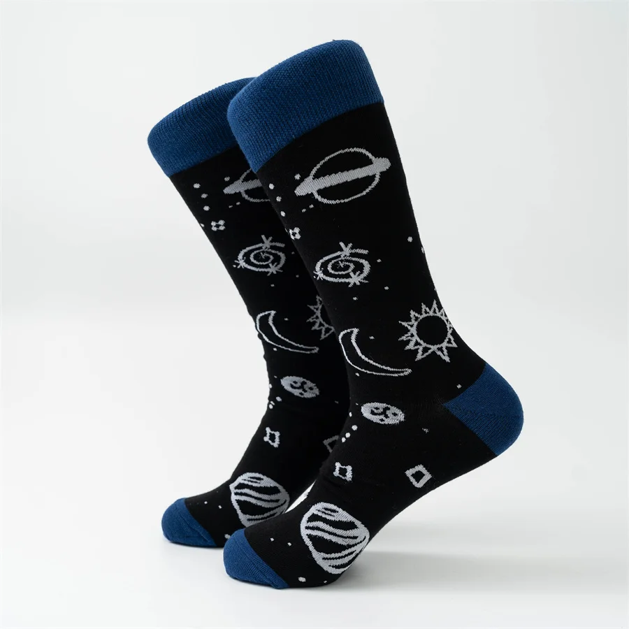 MYORED 1 double autumn-winter new sun planet star pattern men's cotton socks