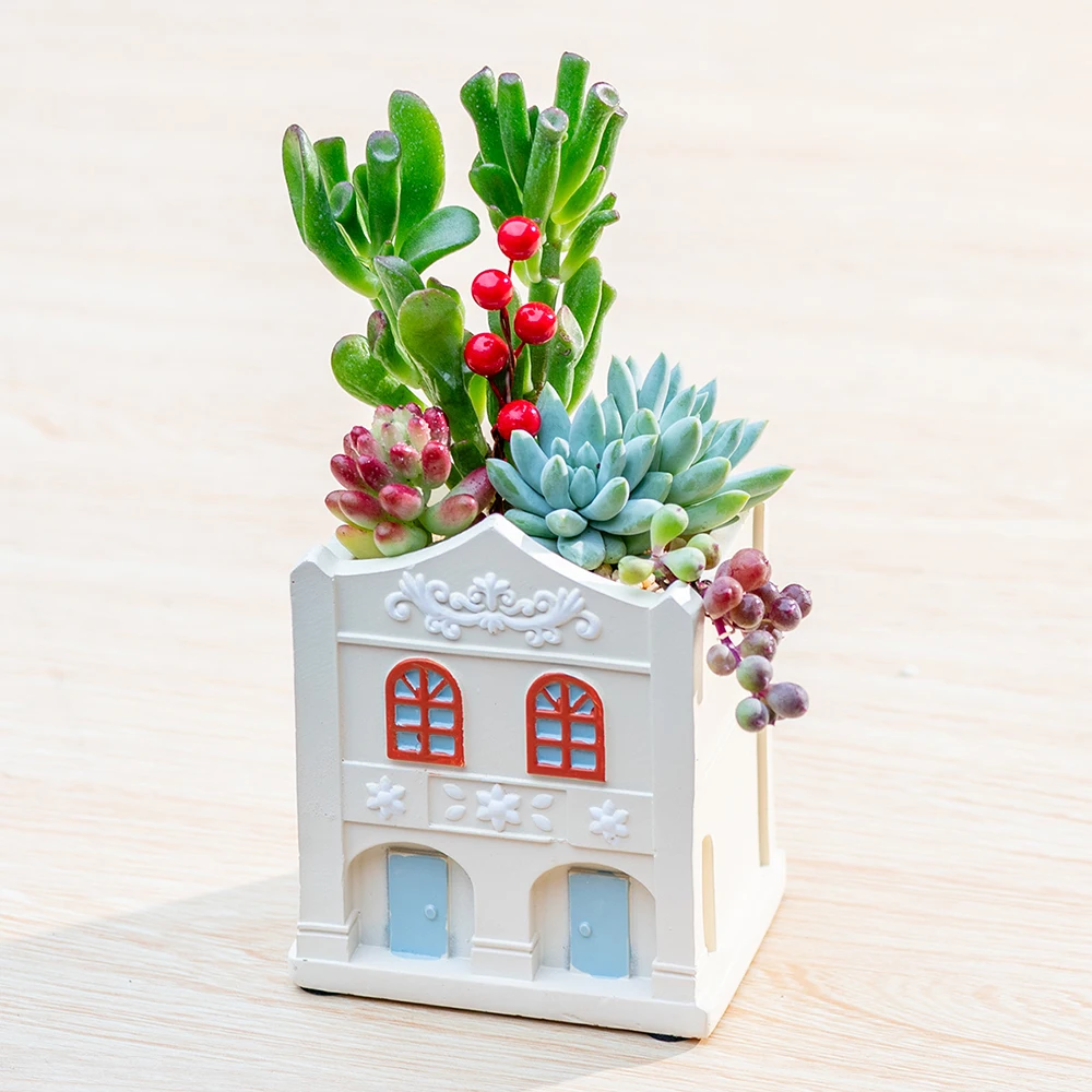 

Arcade House Shaped Plant Pot Resin Succulent Planter for Home Office Desk Fairy Garden Ornament Flowerpot Decoration