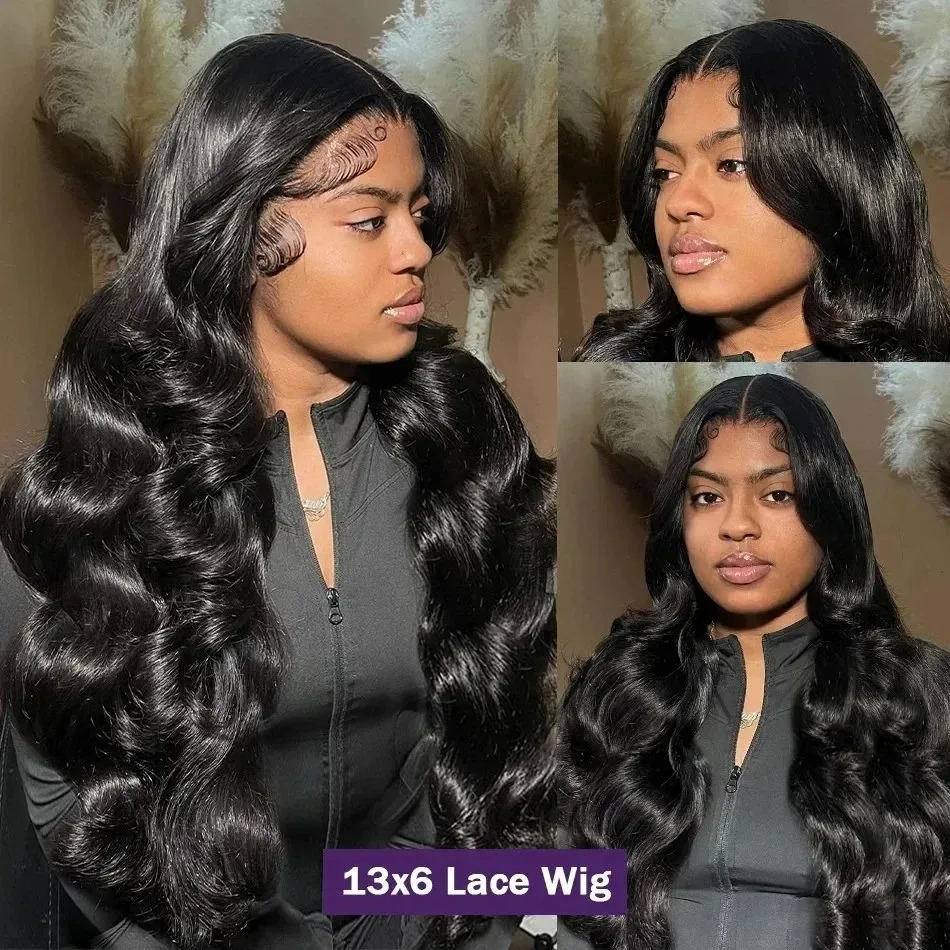 Perruque Lace Front Wig Body Wave Naturelle Noire, Cheveux Humains, 13x6 HD, 40 Pouces, 13x4, Haute Densité, Choix, pour Femme