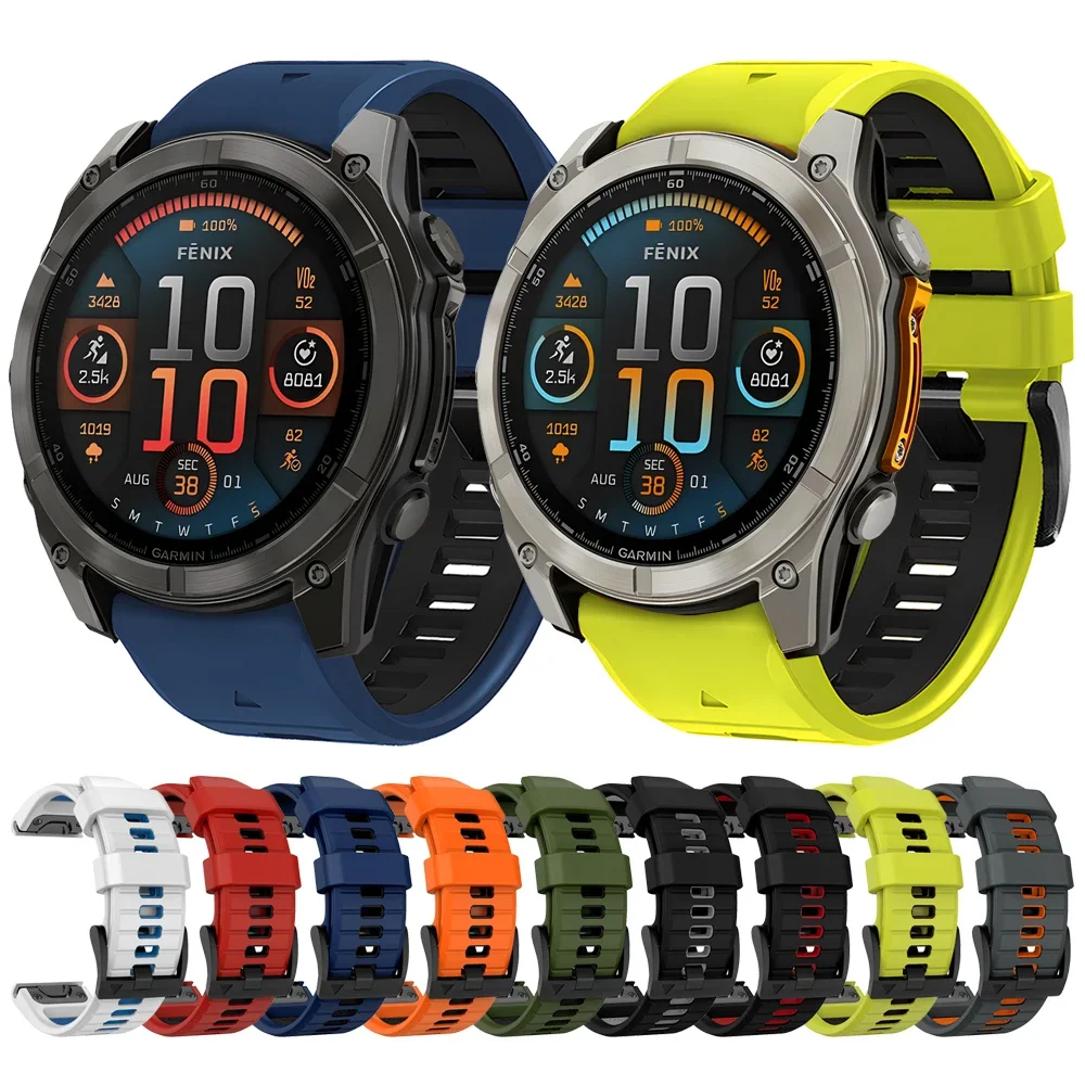 QuickFit 22mm 26mm Two-Tone Sport Silicone Strap For Garmin Fenix E 8 7 7X 6 6X 5 5X Plus/Epix Pro Gen 2/Enduro 3 Watch Band