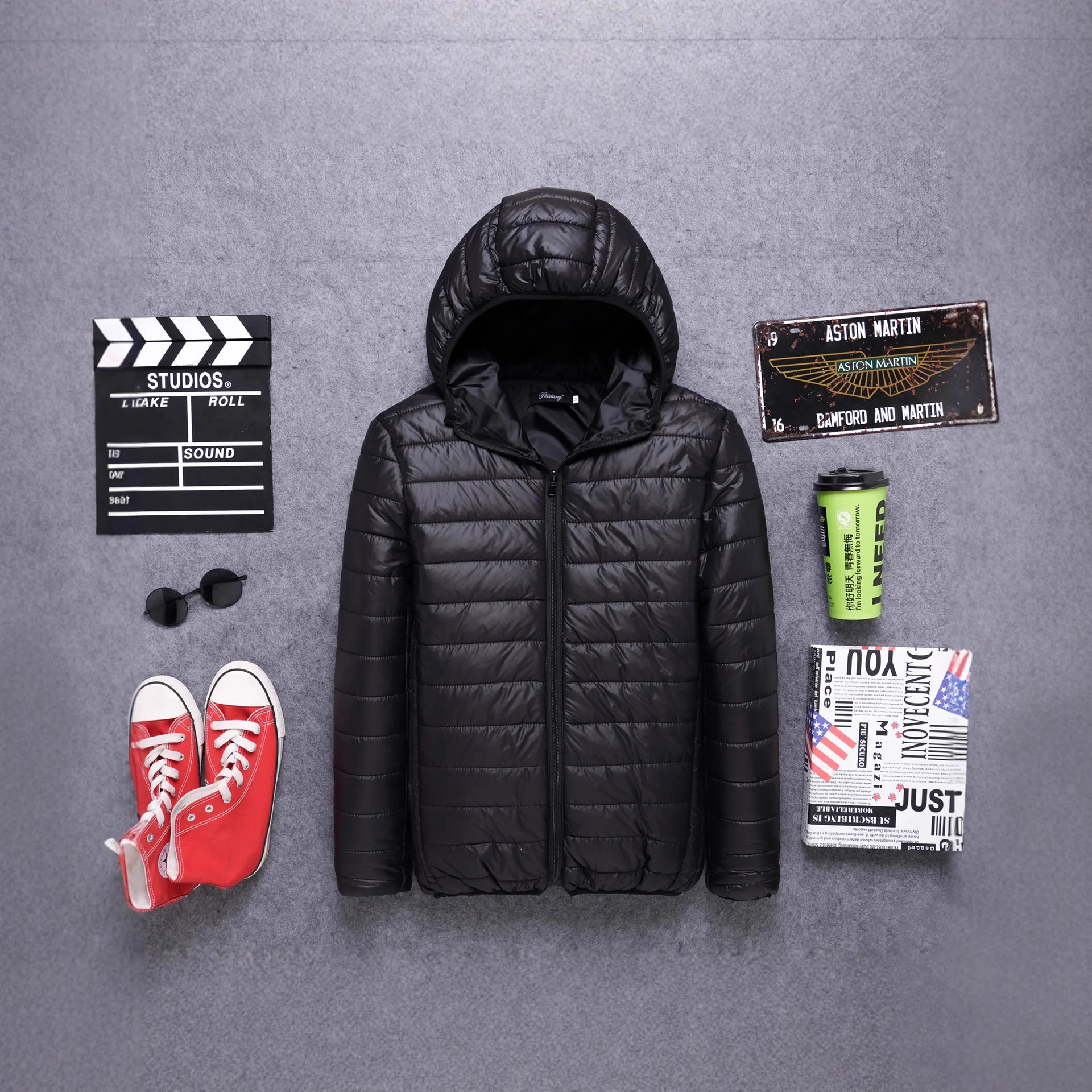Men's Winter Hooded Cotton-padded Clothes Solid Color Light And Thin Short Cotton Clothes Stand-up Collar Hooded Men's Jacket