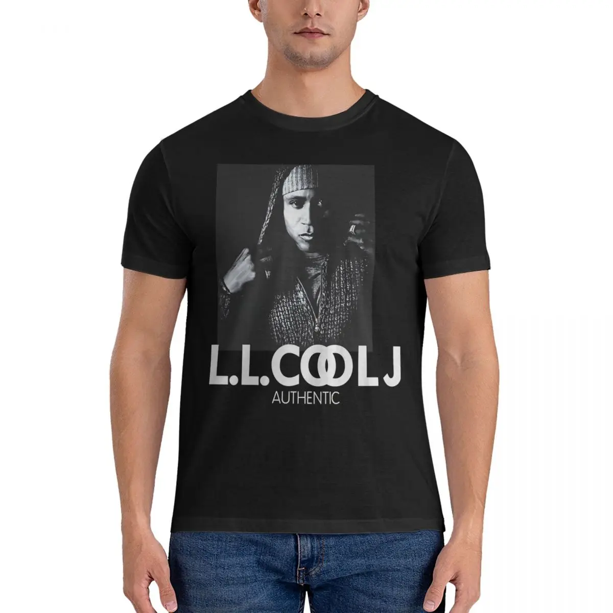 Influential Singer Poster T Shirts Men's Cotton Vintage T-Shirts Round Collar LL Cool J Tees Short Sleeve Clothes Summer