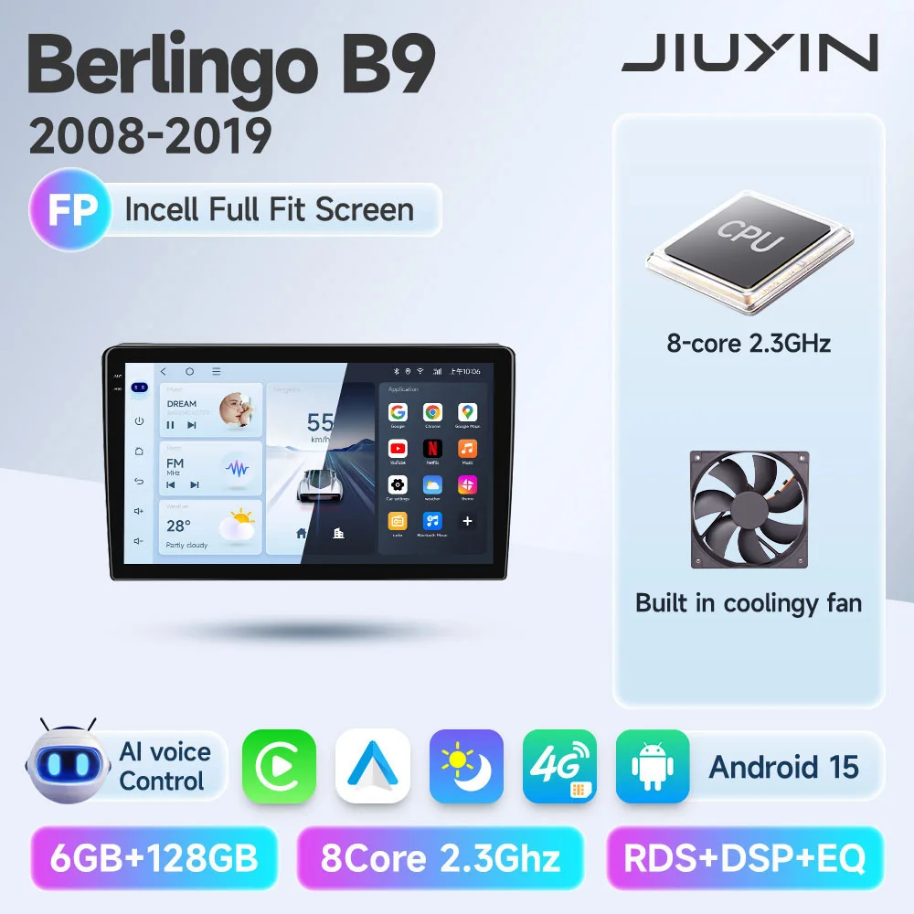 JIUYIN Voor Citroen Berlingo B9 Peugeot Partner 2008-2019 Auto Radio Multimedia Navigatie 2din Android Autoradio CarPlay Stereo