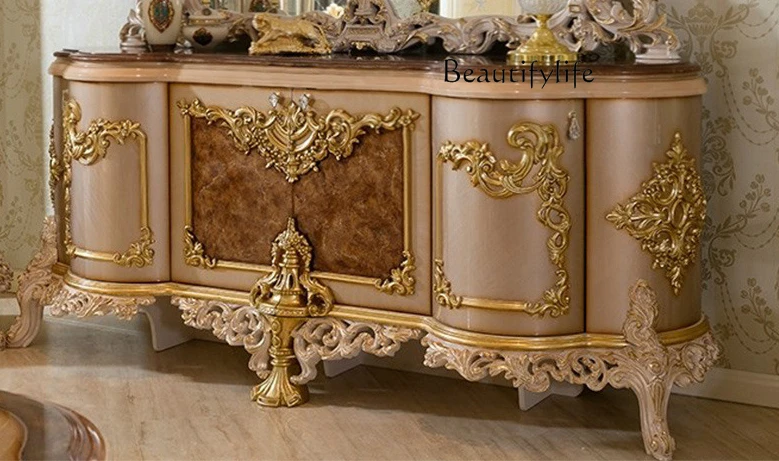 

European solid wood carving flower dining side cabinet large apartment villa living room storage decoration advanced sense