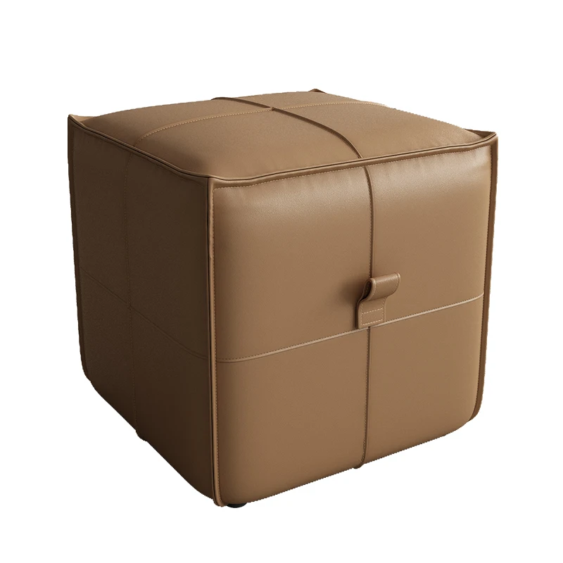 

Leather sofa stool low Italian style living room light luxury pedal stool bedroom small square dressing stool coffee
