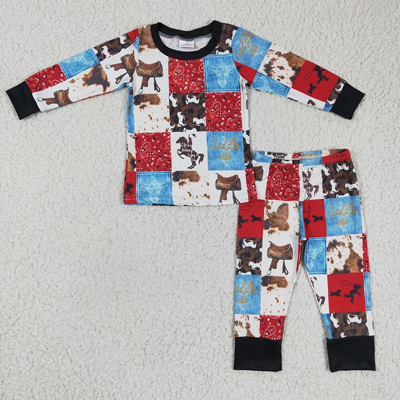 

Baby Boy Western Horse Nightwear Set Children Long Sleeves Shirt Cow Pants Sleepwear Kid Outfit Toddler Spring Fall New Pajamas