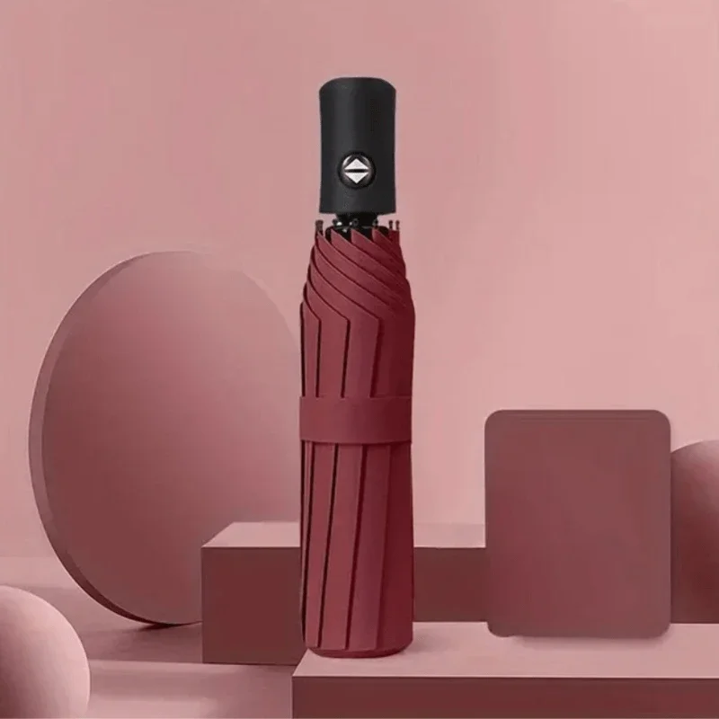 

12 Bone Black Glue Fully Automatic Umbrella With Thick And Durable Keel Three Fold Umbrella UV Resistant Folding Umbrella