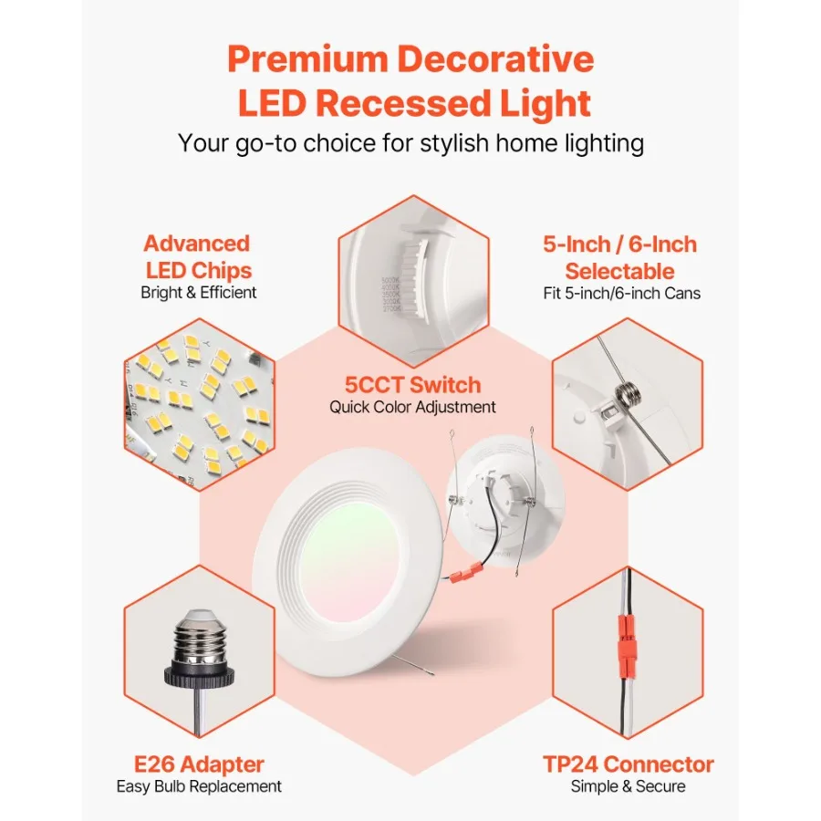 12 パック LED 凹型照明 5 6 インチ レトロフィット缶ライト 1050 LM 13W 5CCT