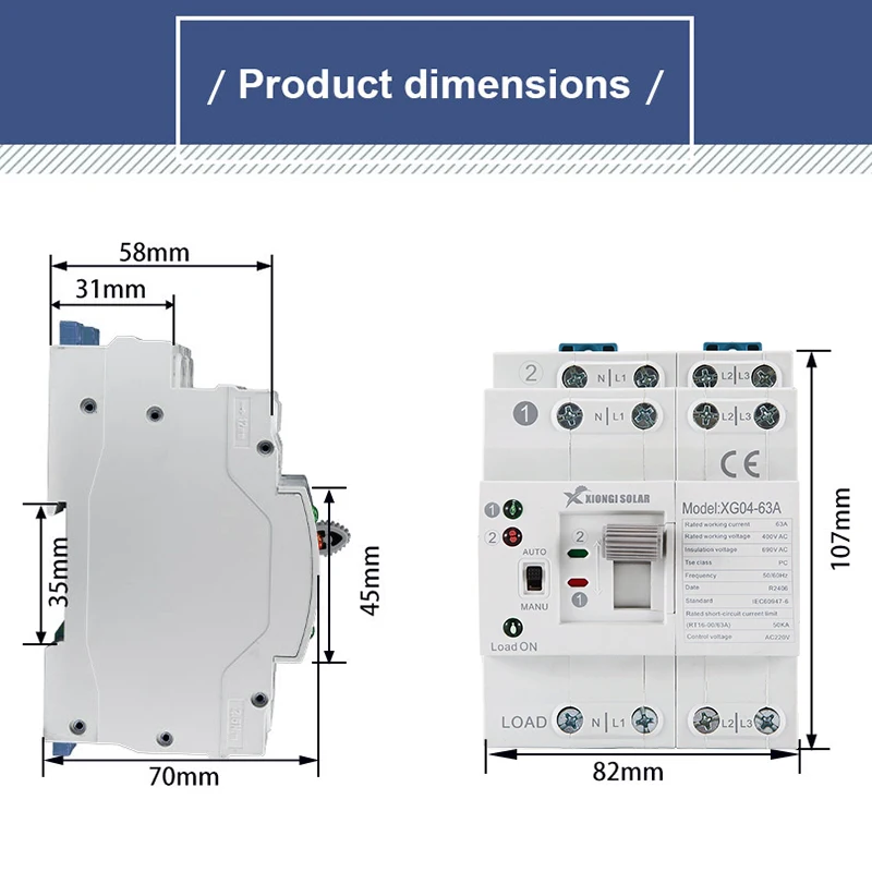 Imagem -06 - Xiongisolar-interruptor de Transferência Automática de Dupla Potência Interruptor de Transferência Doméstica para Gerador Ats 220v 6a a 63a 50hz 60hz