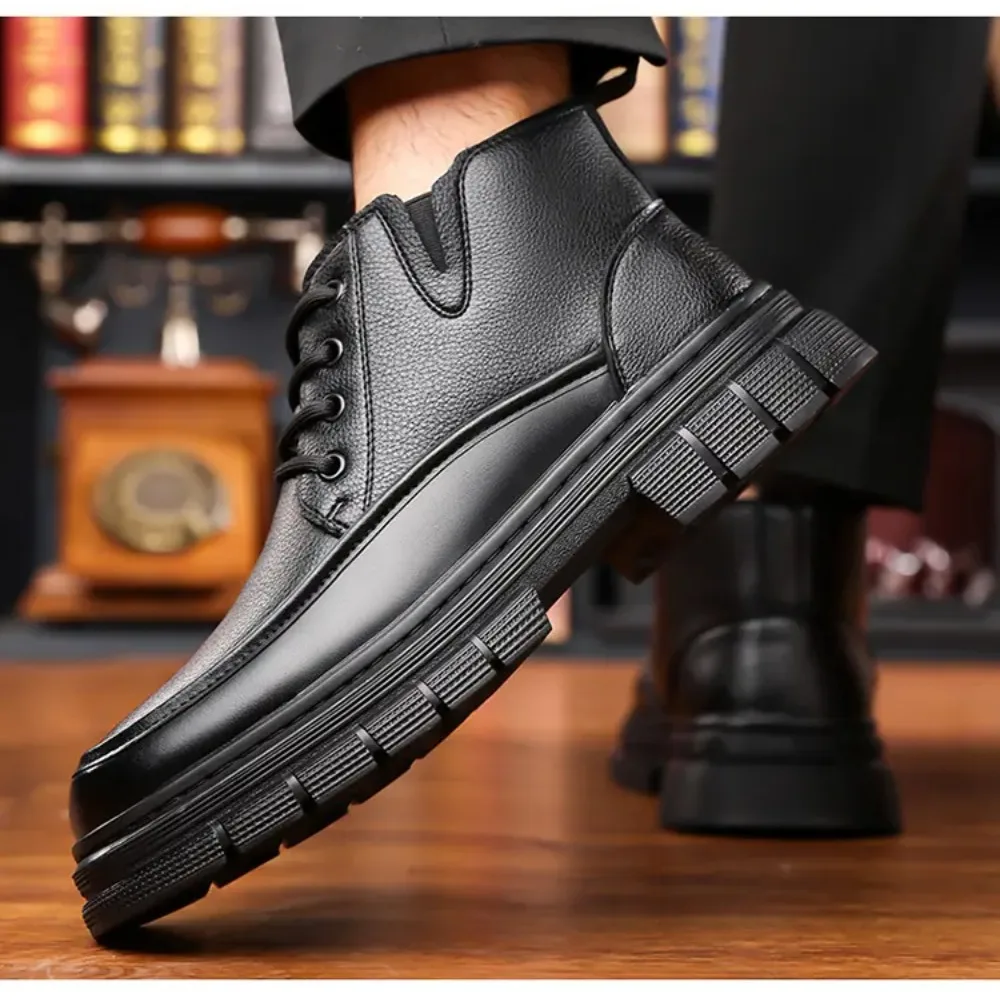 الشتاء الدافئة الأحذية القطنية للرجال موضة عادية أسود جديد مصمم البقرة أحذية من الجلد الذكور لينة وحيد منصة حذاء من الجلد رجل