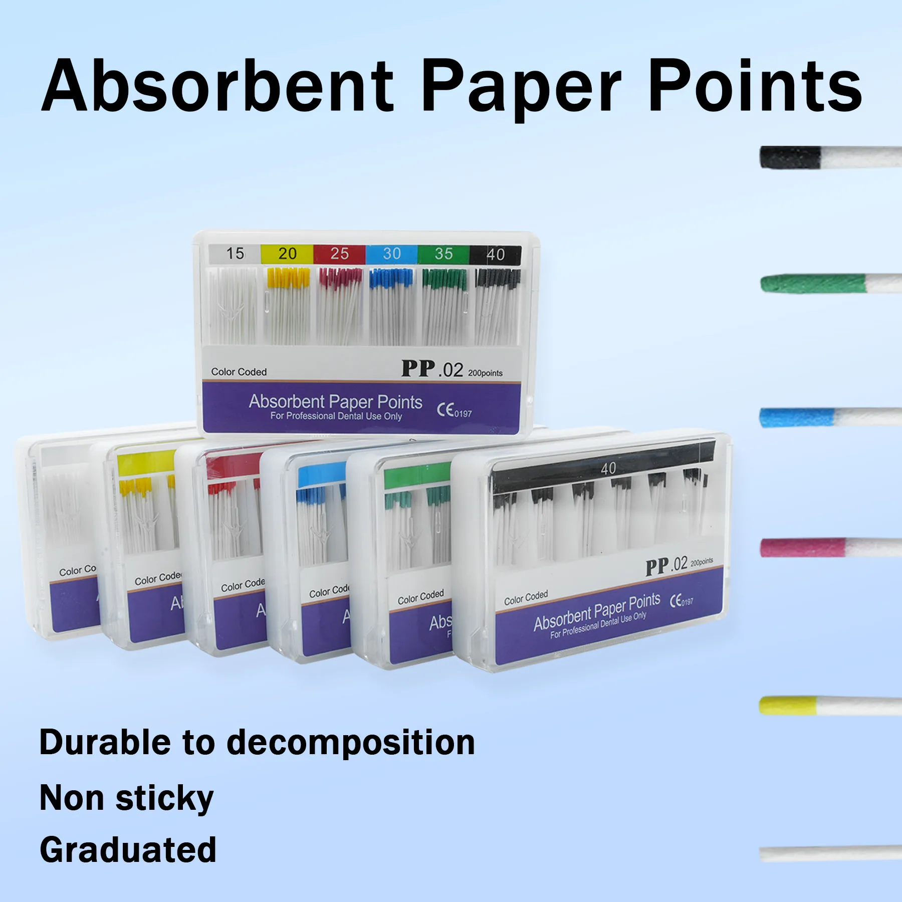 

TOMENTY 1 Box PP Dental Absorbent Paper Points Sterile Mixed Sizes 02 04 06 F1 Taper 15-40# For Dentist Use Dentistry Materials