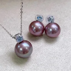 set of charming south sea 10mm purple pearl earring pendant jewelry sets for women silver 925 jewelry earings