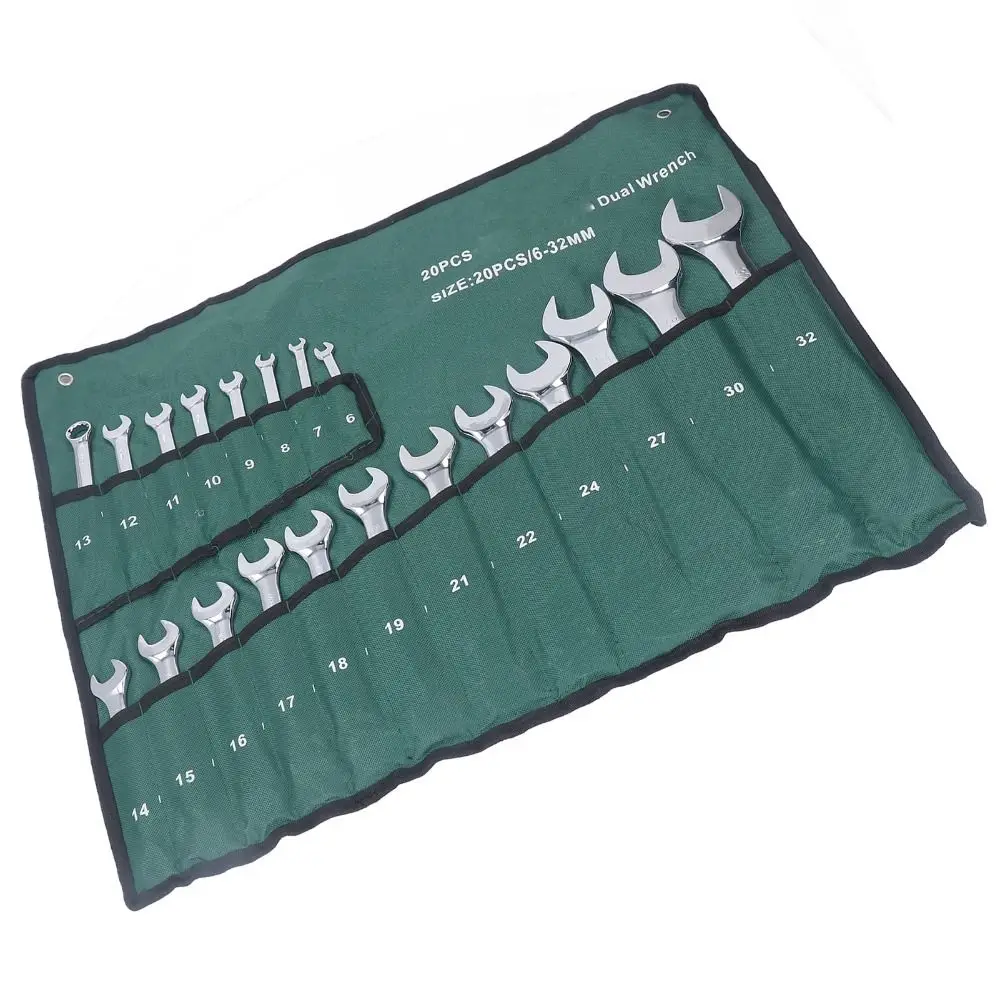 Durable 20 Pieces Combination Wrench Set Heat Treated Dual Wrenches Steel Spanner Wrench 6-32mm Range Hand Tool Set Home Repair