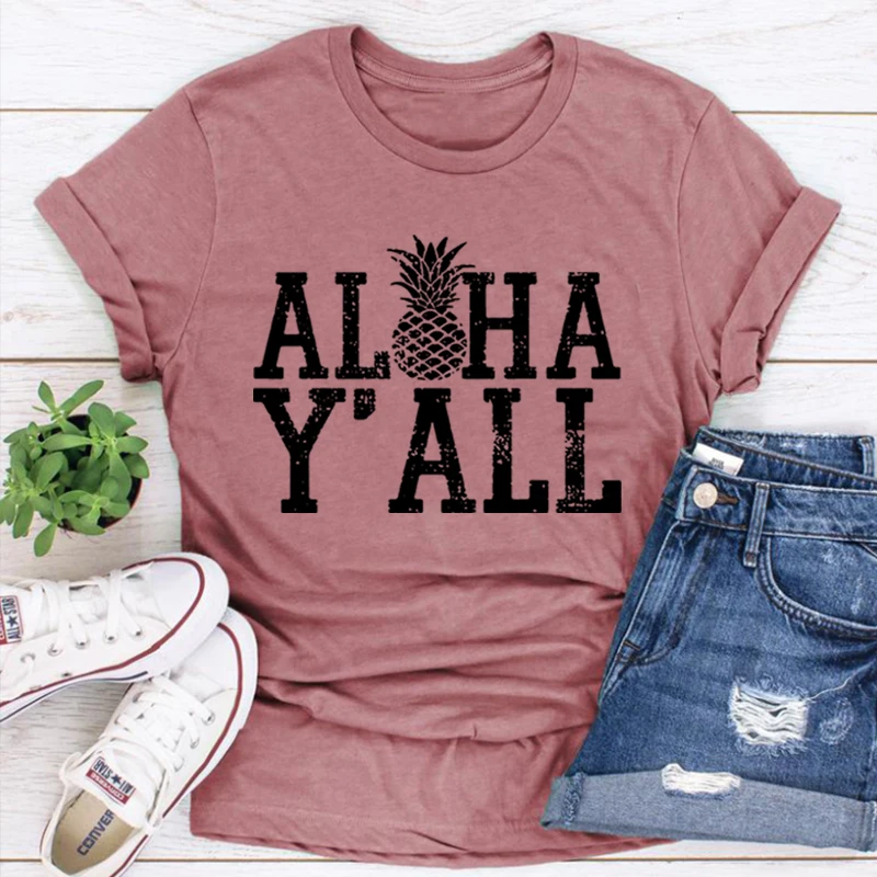 

Aloha Y'all Shirt Hawaiian Shirts Kawaii Women Clothing Hawaiian Gift Hawaiian T-Shirt Hawaii Travel Tee Summer Beach Style