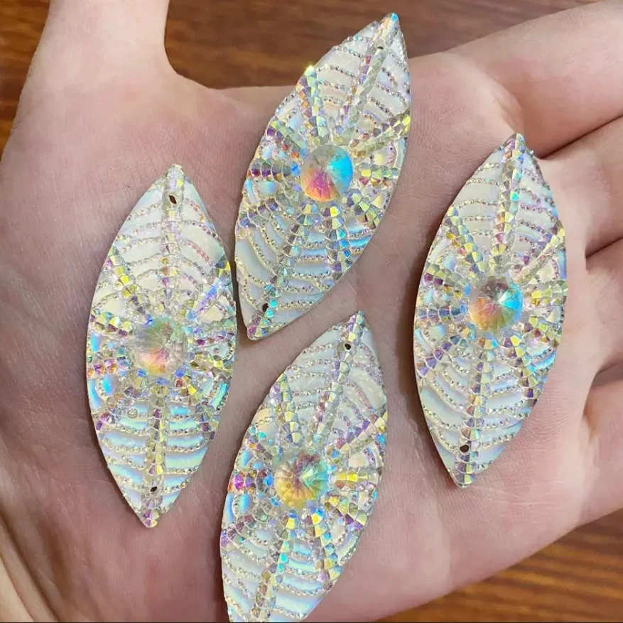 New 12PCS AB Resin Horse Eye Ore Flower Flatback Rhinestone Scrapbook Wedding 2 Hole  DIY crystal Applique Craft Ornaments