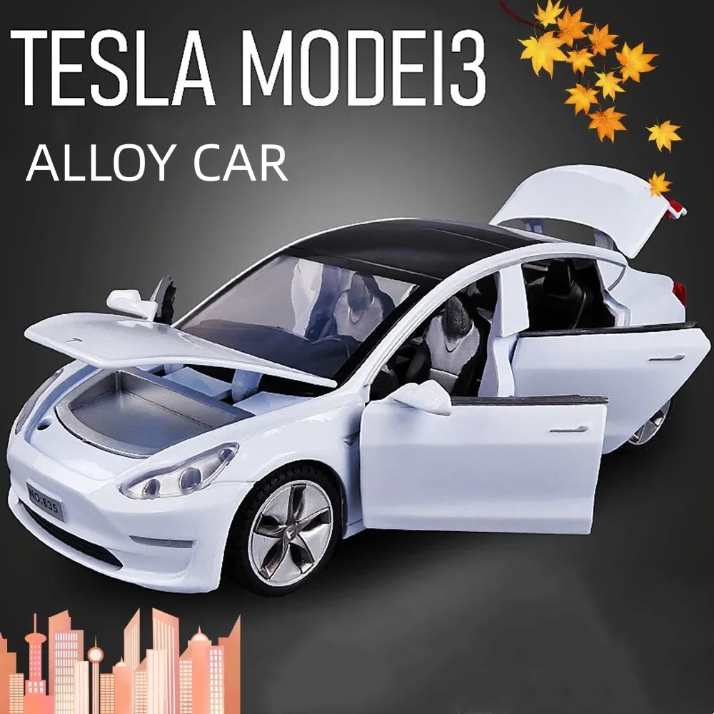 

New 1:32 Tesla MODEL 3 MODEL X Alloy Car Model Diecasts Toy Vehicles Toy Cars For Children Gifts Boy Toy Sound Light Pull Back