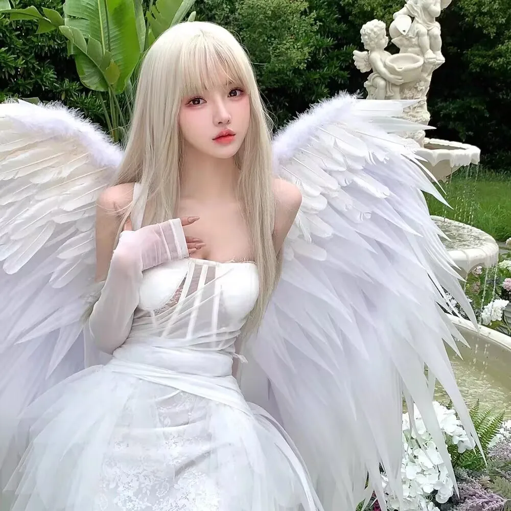 White Angel Wings Cosplay Costume Party Dance Sow Rave Hallowen Flower Fairy Feather Wing