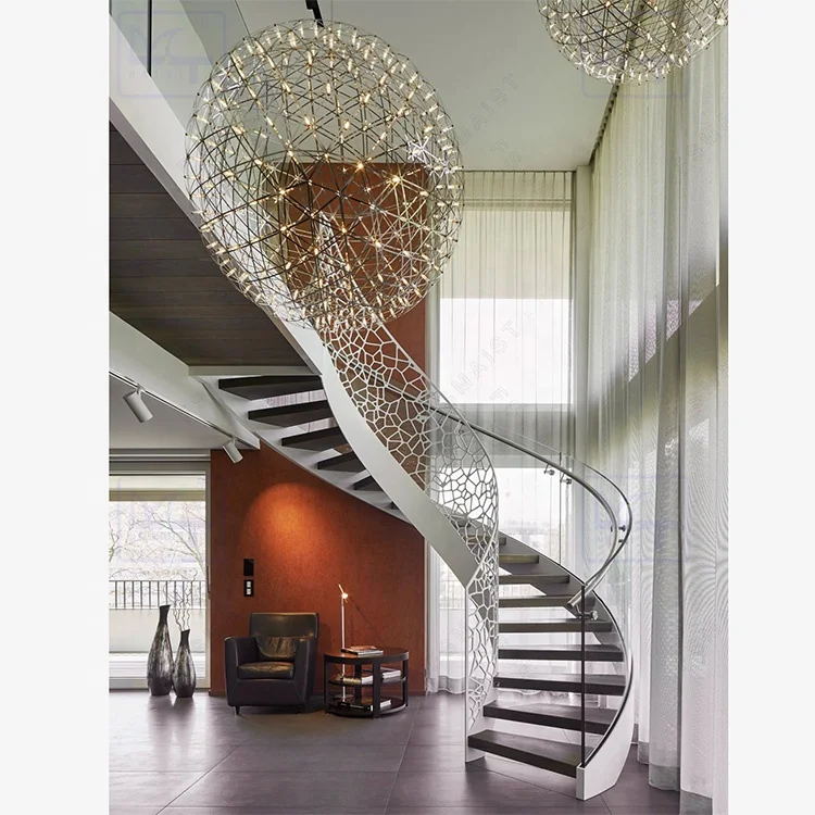 Modern Wooden Steps Stainless Steel Glass Stair Rails