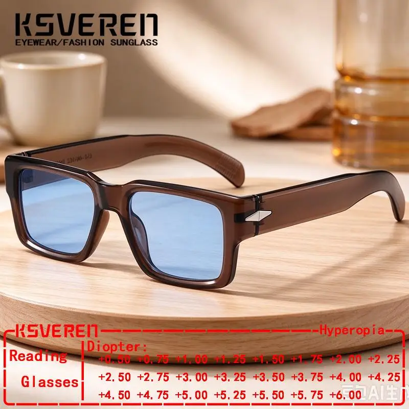 Retro Square Blue Shade Reading Glasses Men Women Classic Finished Clear Prescription Anti Blue Light Presbyopia Glasses Readers