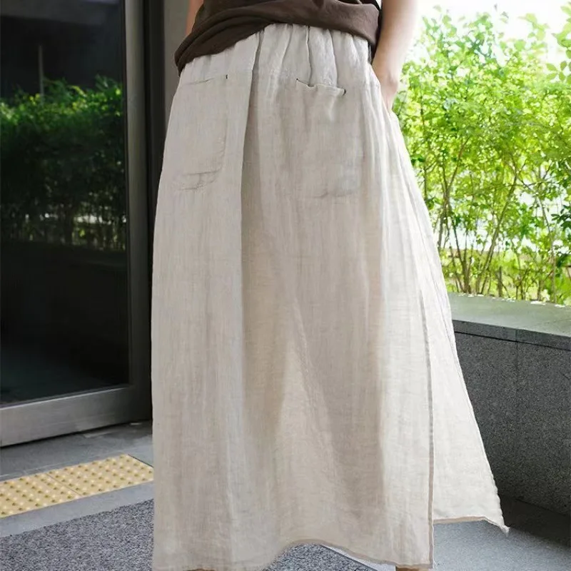 Plus Size Women Fake Two Piece Pant Skirt Split Hem Wide Leg Ankle Length Casual Pants Summer New Arrival