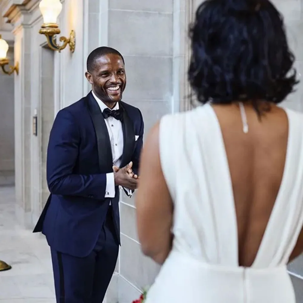 Smoking de casamento do noivo azul marinho masculino, blazer melhor homem, trajes de baile, traje de casamento, casaco e calça, 2 peças