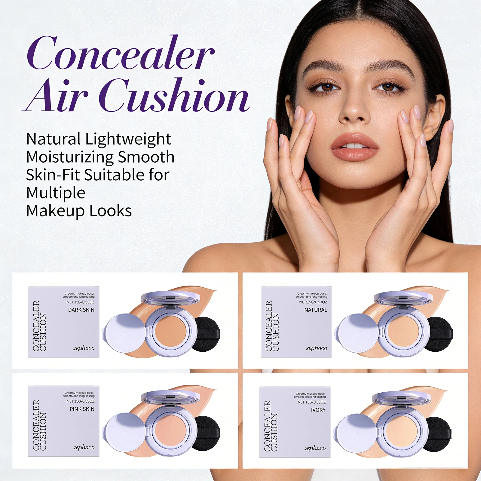 Purple Concealer Air Cushion Foundation Oil-Control Waterproof Long-Lasting Natural Full Coverage Bb Cream Face Cosmetics Makeup