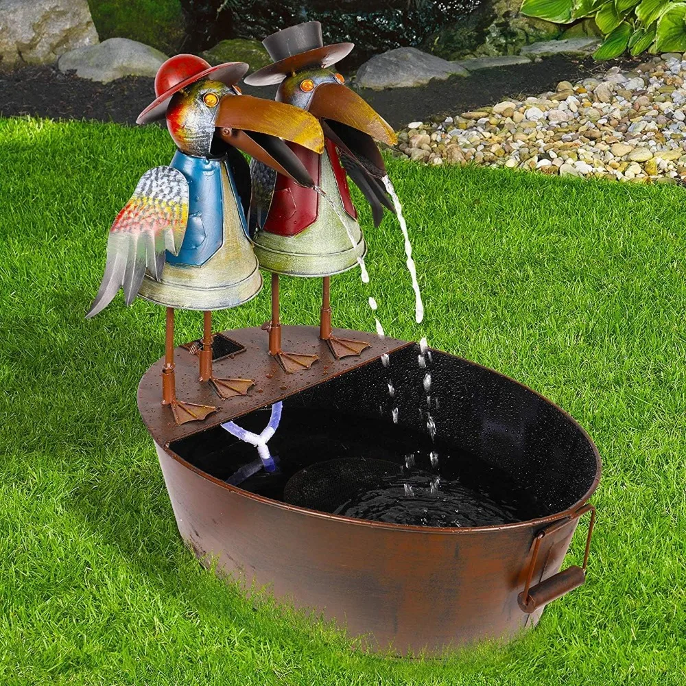 Alpine Corporation NCY298 Outdoor Tabletop Vintage Rustic Metal Crow Birds Soothing Waterfall Fountain, 20