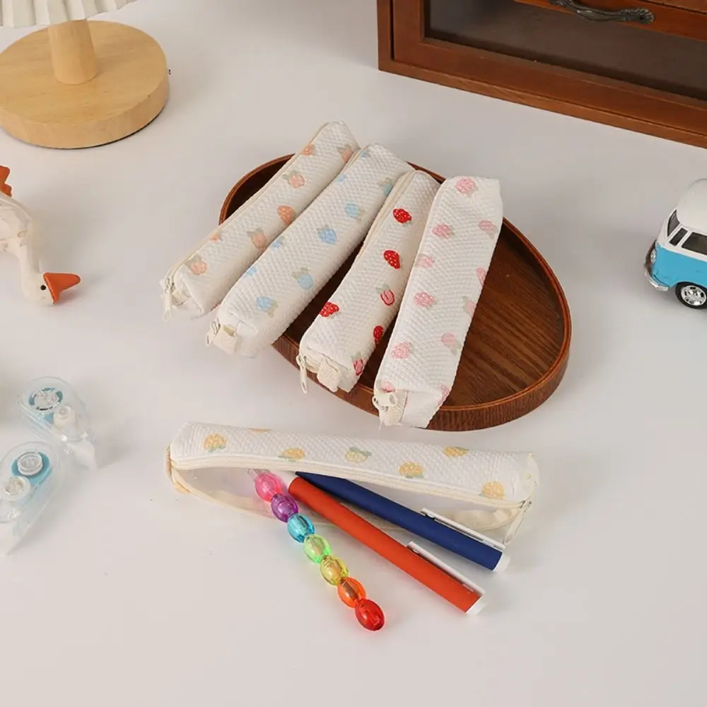 Portable Strawberry Pen Bag Zipper Design Multifunctional Pen Pouch Stationery Bag Students
