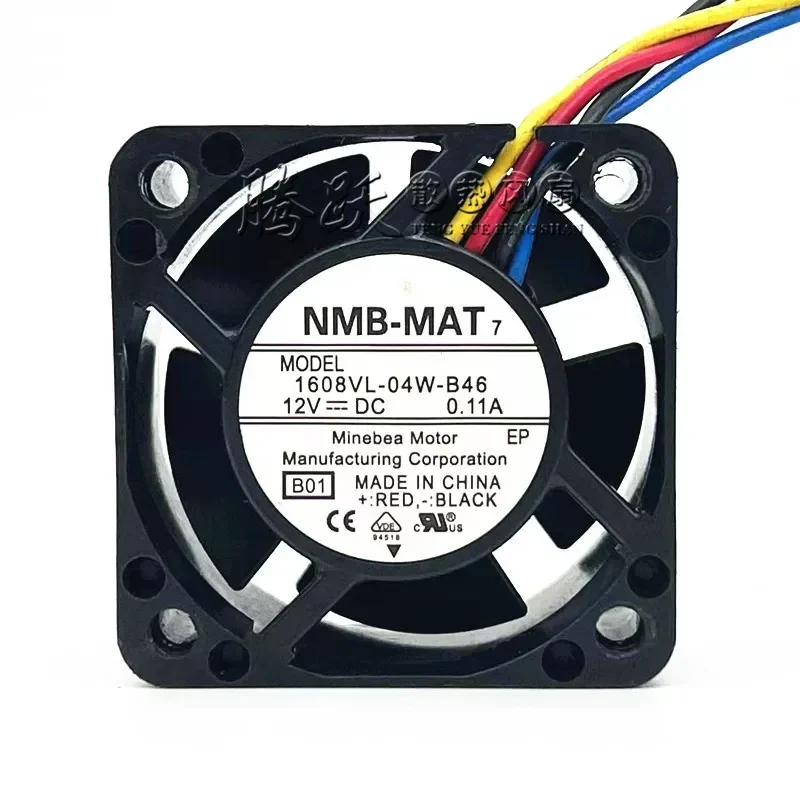 for NMB 1608VL-04W-B46 4020 12V 0.11A 4CM 4-wire PWM Chassis Cooling Fan