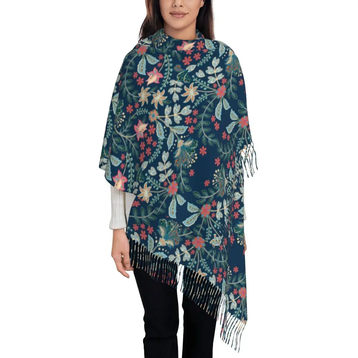 

Customized Printed Mexican Summer Floral Blue Scarf Men Women Winter Fall Warm Scarves Flower Pattern Shawl Wrap