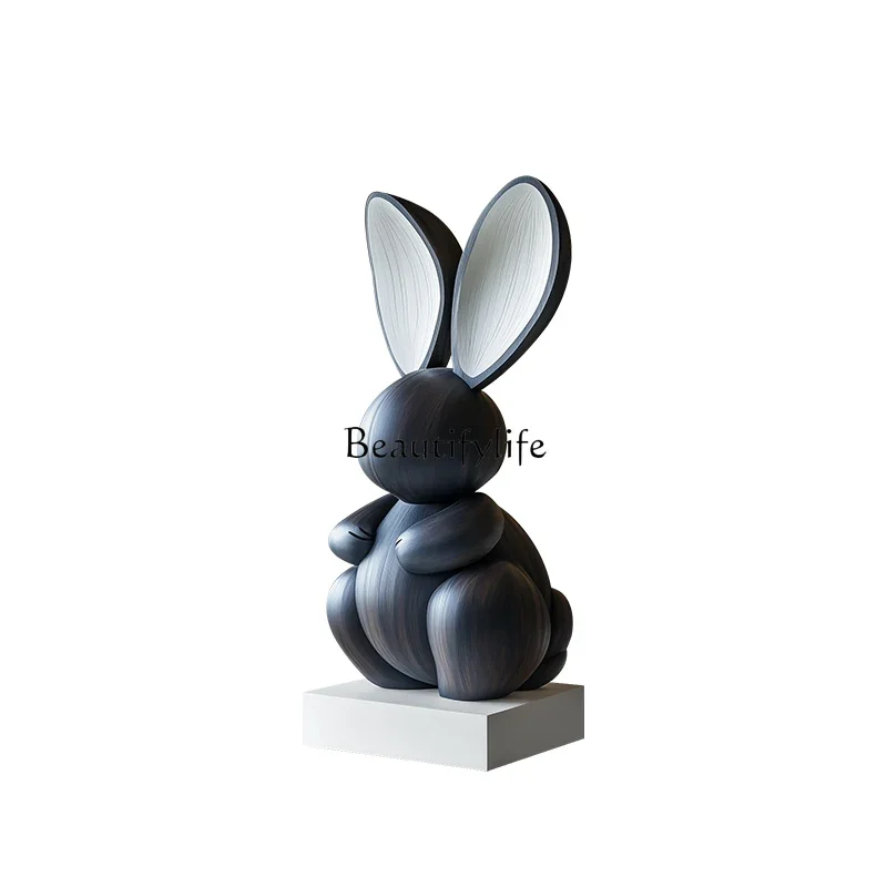 

FG44Hotel lobby creative abstract rabbit solid wood sculpture ornament floor decoration art installation