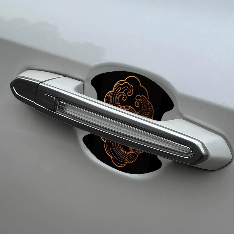 Autocollants anti-rayures pour poignée de porte de voiture, motif nuage doré chinois traditionnel, autocollants résistants à l'usure en PVC, 4 pièces/ensemble
