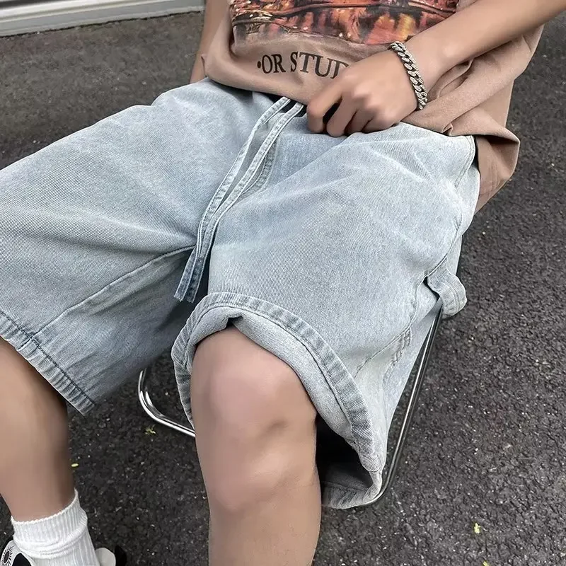 

Fashionable Loose-fit Straight-leg Denim Shorts Simple Solid Color Casual Versatile Men's Pants