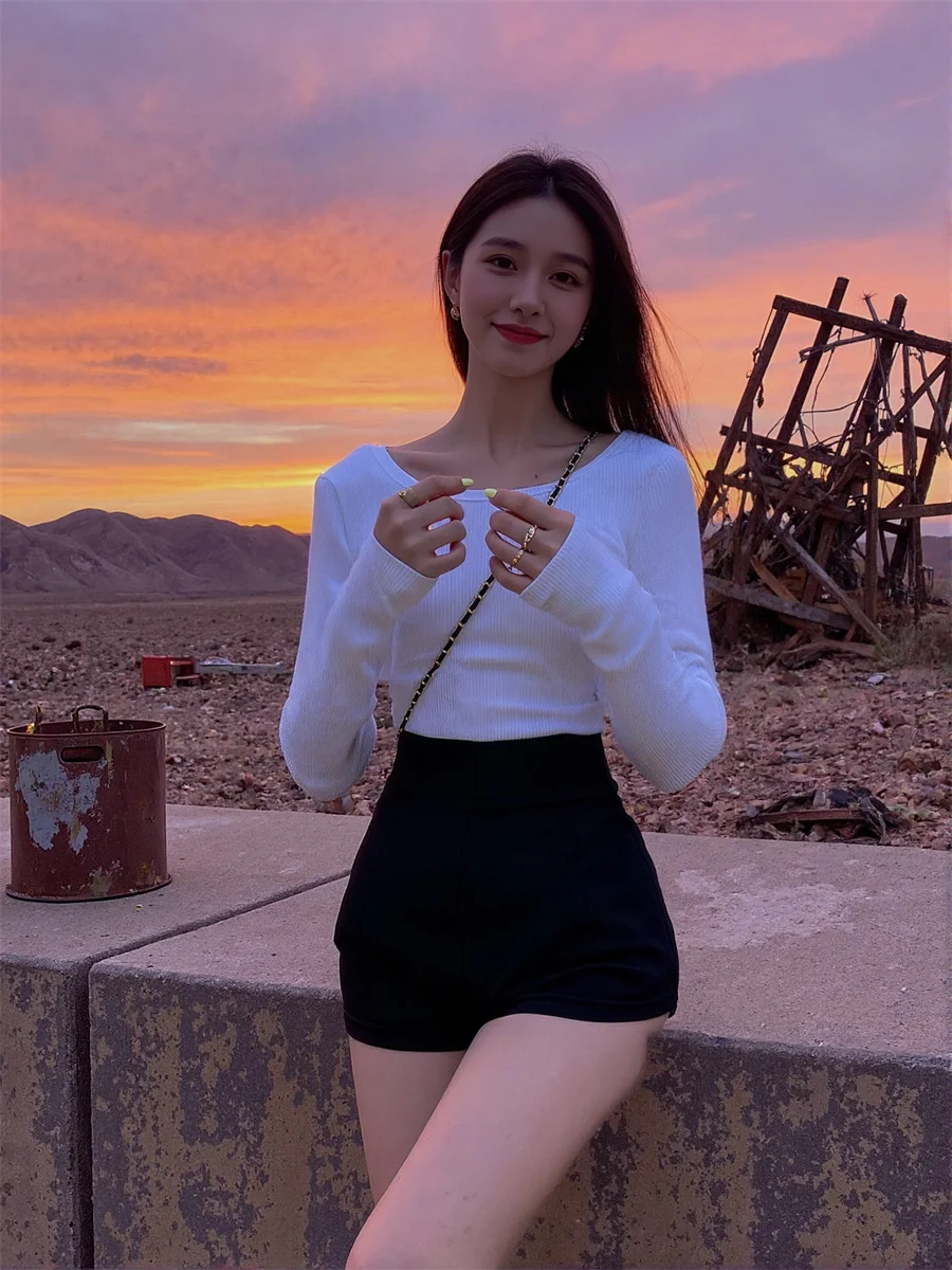 

Сексуальные свободные шорты с высокой талией, элегантная женская одежда, зимняя однотонная женская одежда с высокой талией для езды на мотоцикле, теплая защита от холода