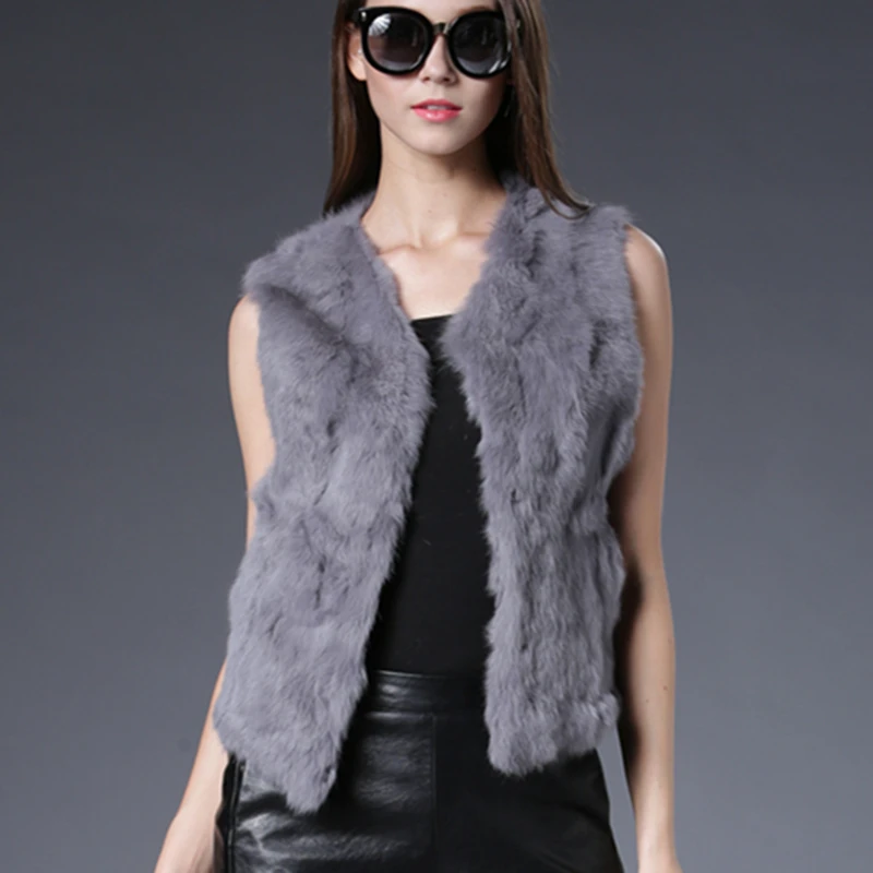 Fancy Rani Real Rabbit Fur Vest Short Natural Jacket For Women Fashion Leather Autumn Winter Spring Outwear High Quality