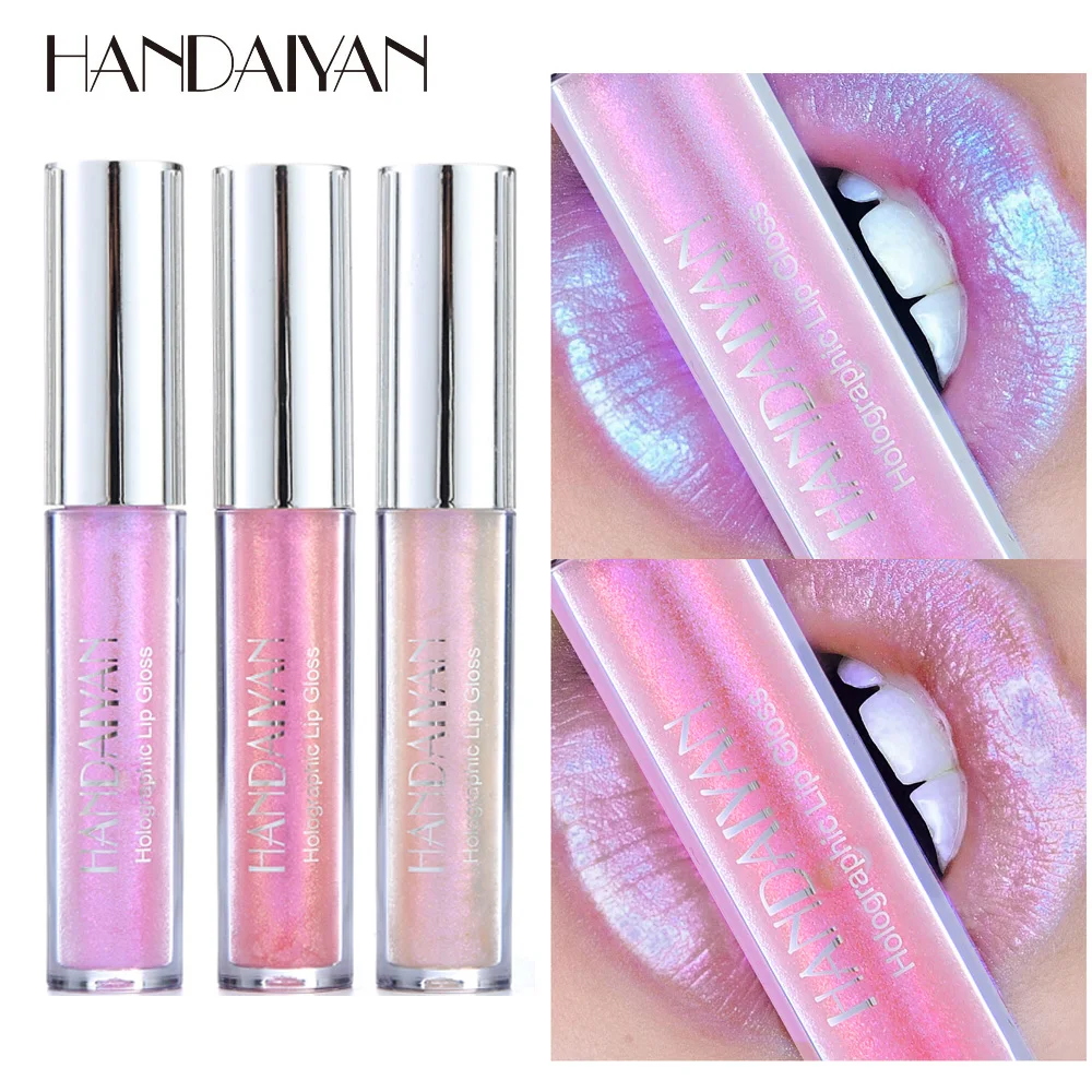 HANDAIYAN Holographic Lip Gloss Long-lasting Shimmer Make Up Metallic Lipgloss Makeup Moisturizer Matte Glitter Liquid Lipstick