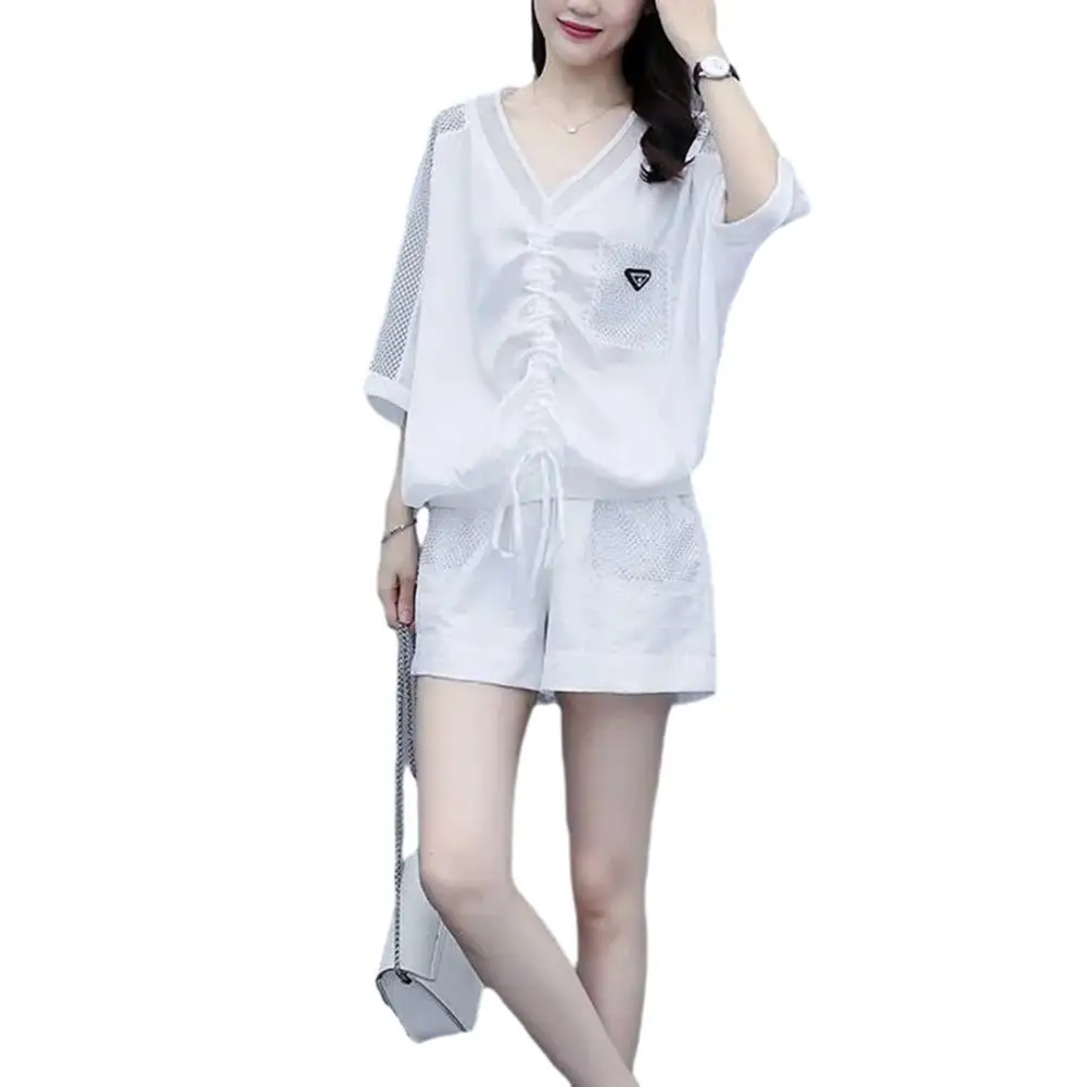 

Summer Women Two Piece Suit Outfit Three Quarter Sleeves Top Shorts Set