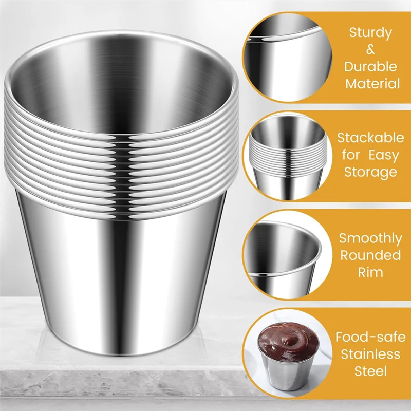 

【Flash Deal】Metal Ramekins 24Pcs 1.5Oz Stainless Steel Dipping Sauce Cups Reusable Condiment Bowls Round Containers