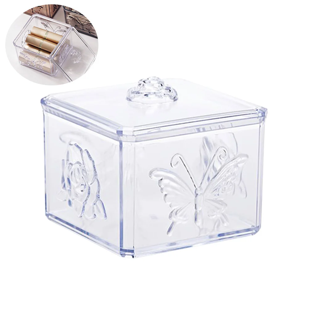 

Transparent Carving Patterns Cotton Pads Holder Plastic Organizer Large Capacity Makeup Cotton Swab Container Dustproof Lid