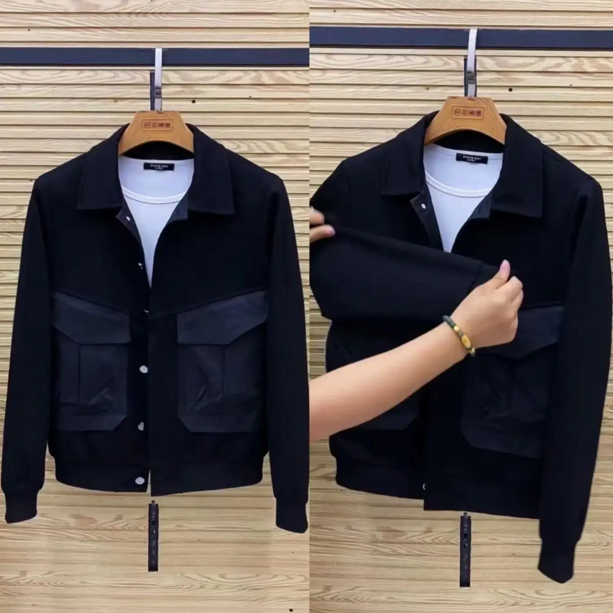 2023 new men\'s korean luxury clothing men\'s gold velvet double-sided velvet thick hooded jacket casual sports pants sets