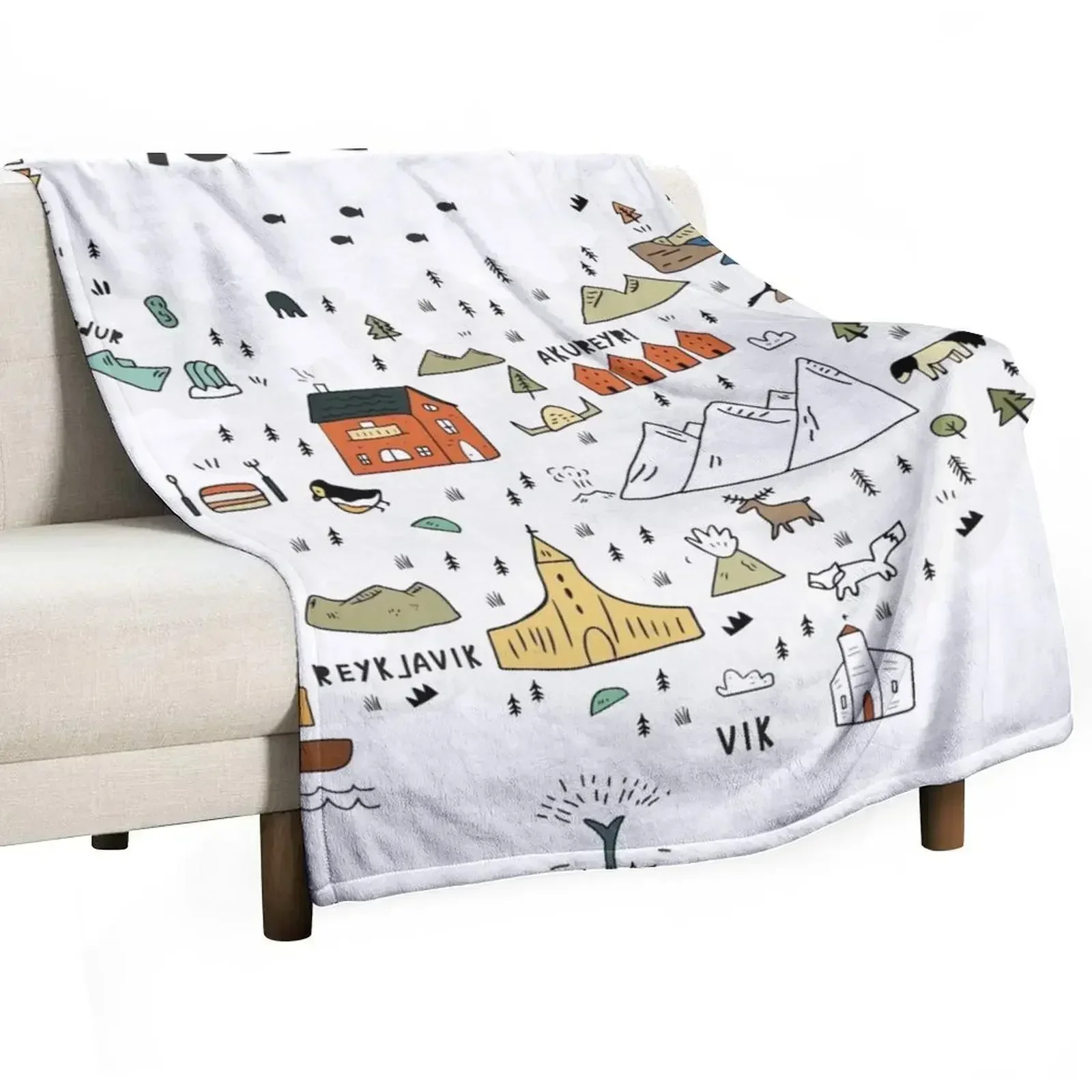 map of Iceland Throw Blanket Furrys Vintage Shaggy Moving Polar Warm Blankets