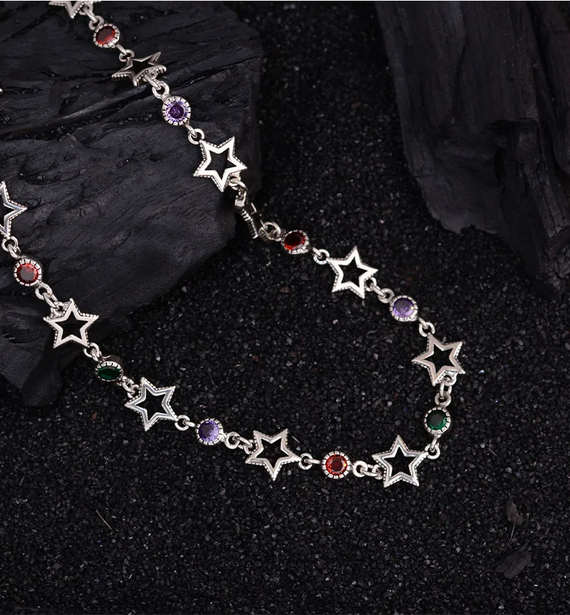 New Arrival Elegant Colorful Crystal Star Thai Silver Ladies Jewelry Sets For Women Necklace Bracelet New Year Gifts
