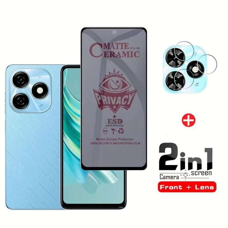 2-in-1 for Tecno Spark 20 Series Anti-Spy Privacy Screen Protector and Camera Lens Film Front Screen and Lens Protection