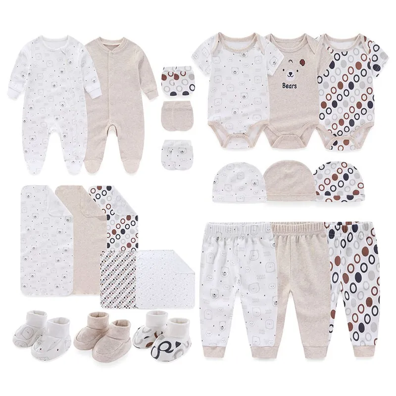 Unisex Long Sleeve Baby Clothes, Recém-nascido Menino e Menina Roupas, 100% Algodão, Baby Layer, Gift Sets, 22 Pcs