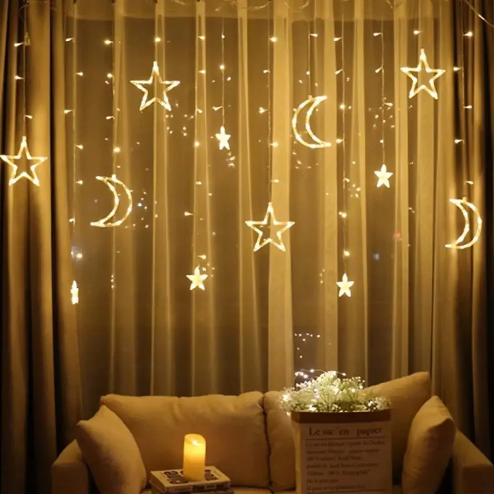 Moon Star LED Fairy String Lights 8 Modes Festival Christmas Decoration Garden - 3.5M