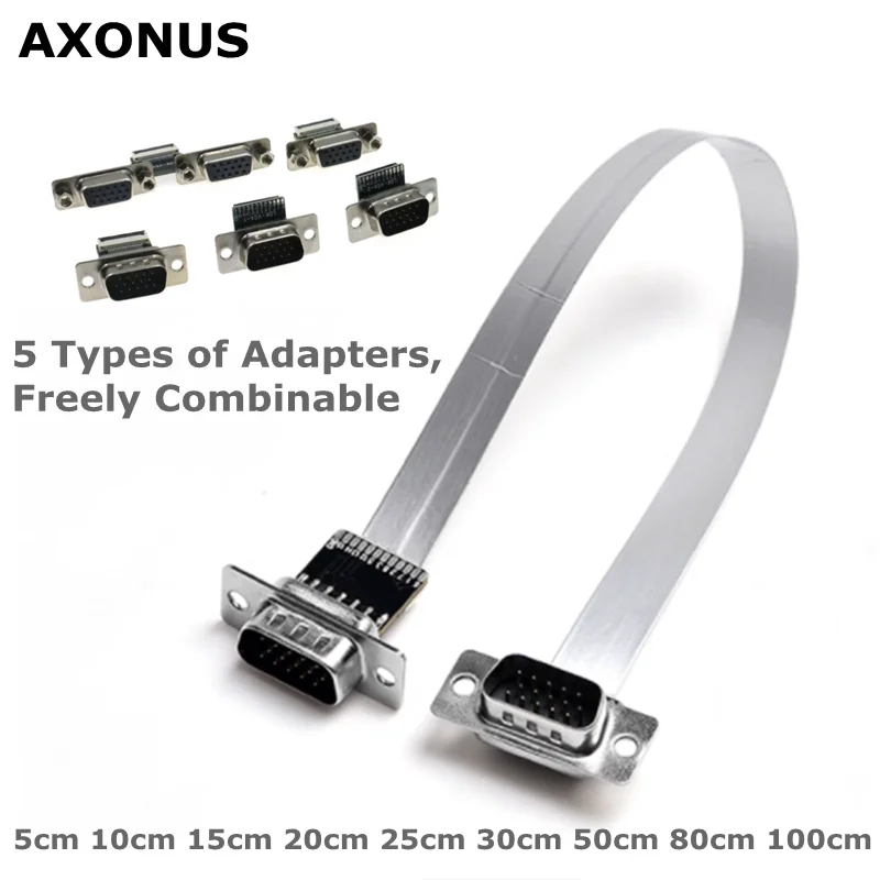0,1–1 m DIY VGA ultradünnes flexibles Flachbandkabel, VGA-Stecker auf Buchse, 90-Grad-rechtwinkliger Winkel, Computer-Verbindungsmonitor
