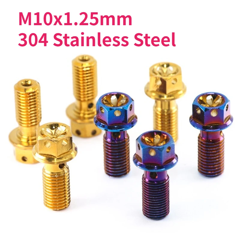 M10x1.25mm 304 Stainless Steel Hollow Hex Head Disc Brake Caliper Oil Port Screw Motorcycle Brake Caliper Tubing Bolt